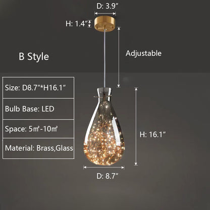 Grijze glazen hanglamp met sterrenhemel-effect voor eetkamer, bar of keukeneiland
