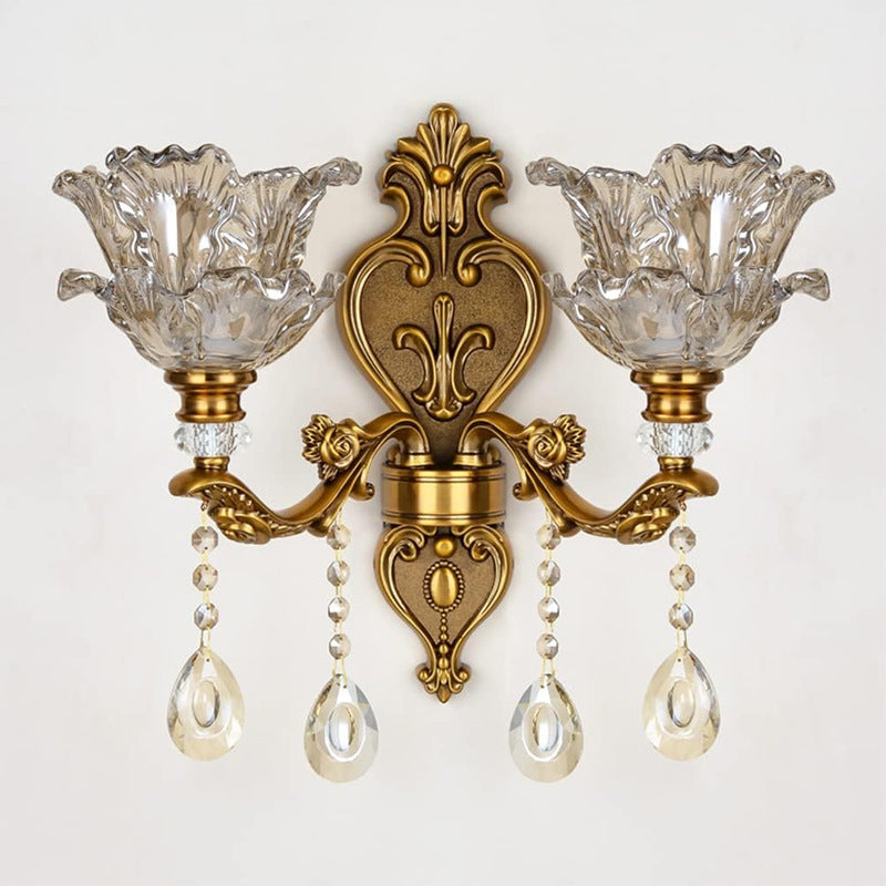 Vintage Wandlamp Goud Glas Dubbele Klassiek Warm Wit Licht Binnenwandlamp E14 Slaapkamer Woonkamer Hal Decoratief Verlichting Muurlamp