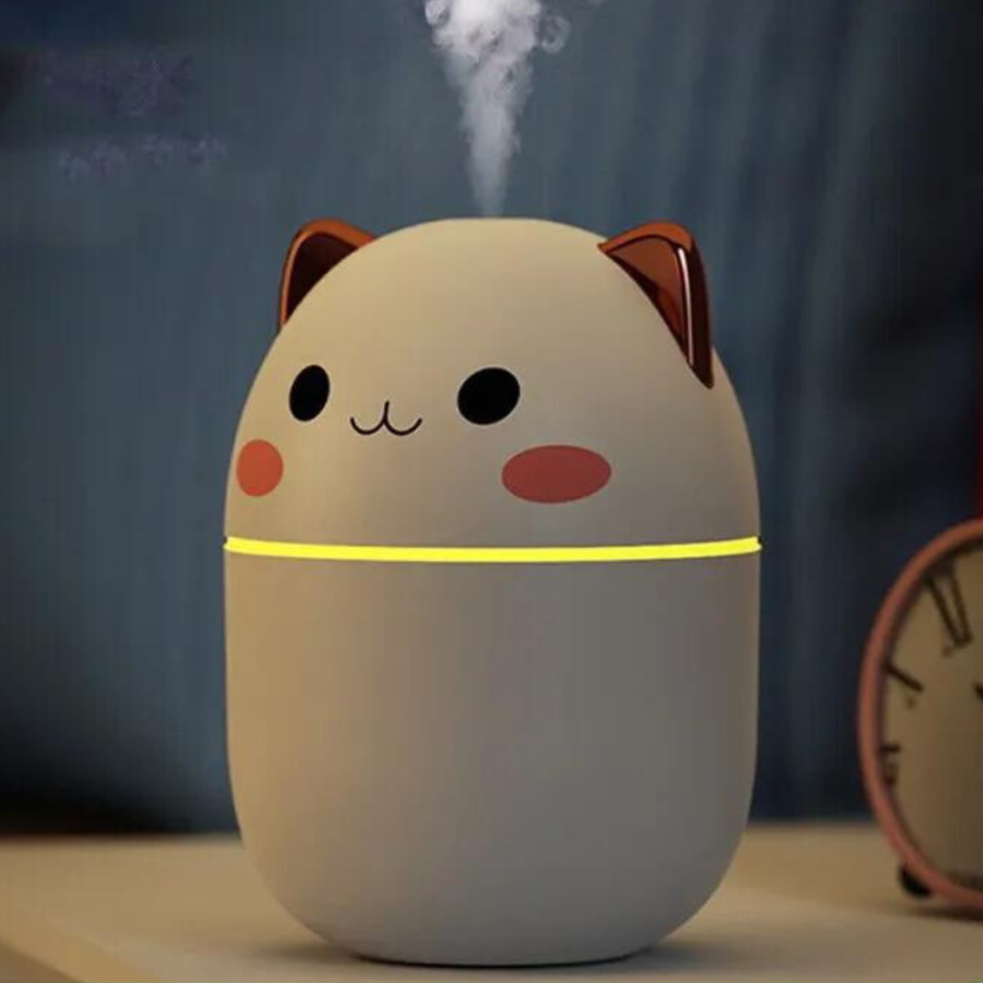 Katten Luchtbevochtiger met LED Nachtlampje – 250ml Bevochtiging voor Slaapkamer Bureau Kinderkamer
