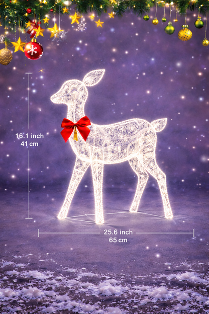 Verlichte Rendierenfamilie Decoratie Rotan Design Voor Tuin Gouden Finish Outdoor Kerstverlichting Set 3-Delig