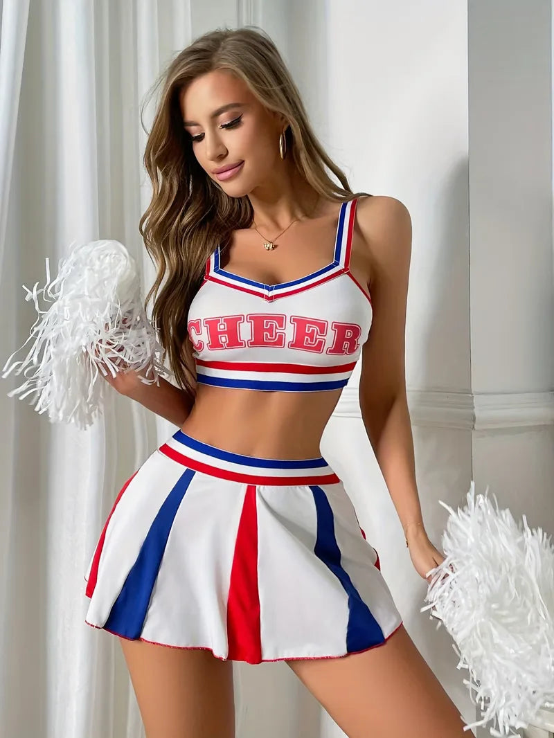 Badkleding cheerleader uniform met sportieve top en korte rok