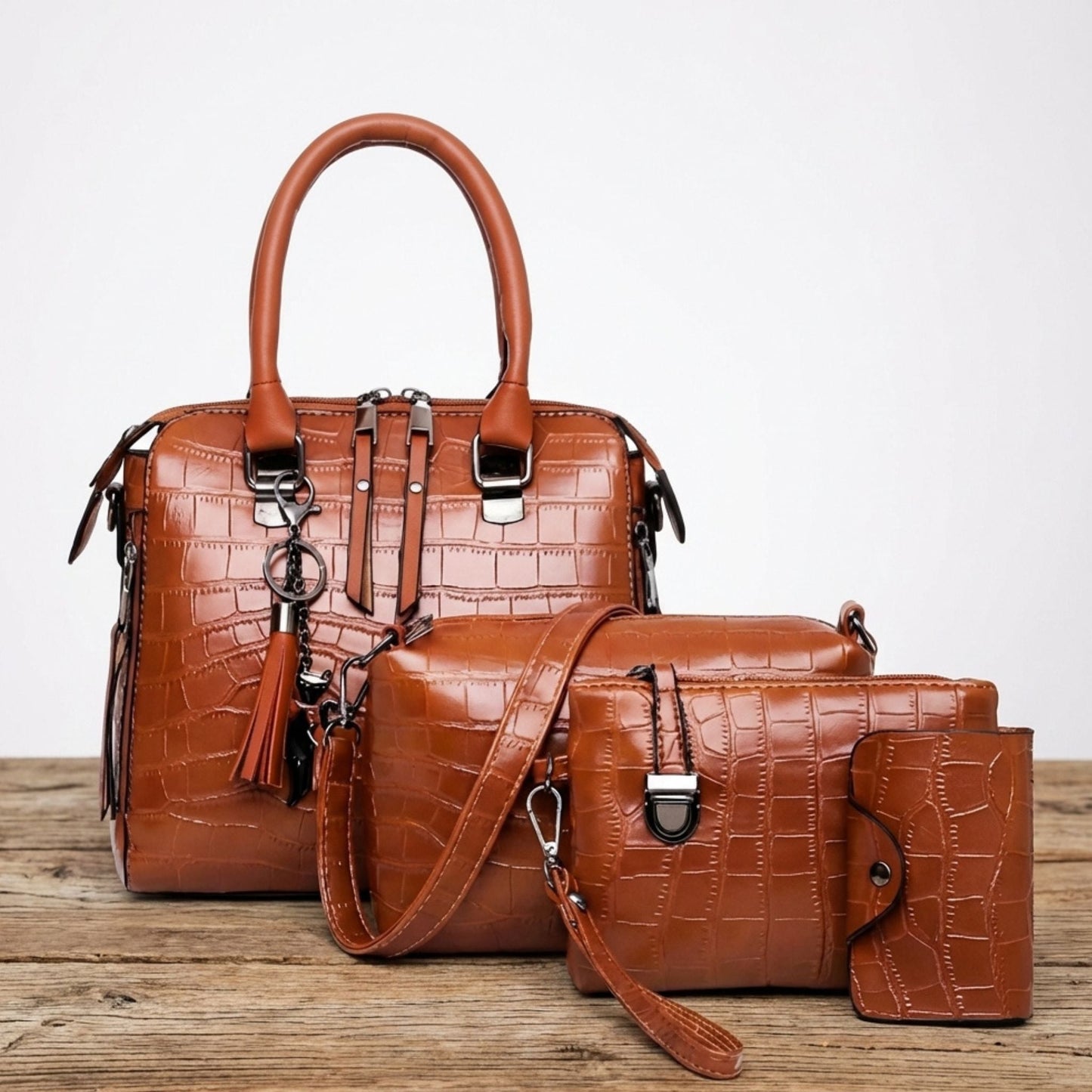 Vierdelige Leren Tassenset Dames Handtas Schoudertas Portemonnee Compacte Tas Kunstleer Elegant Praktisch