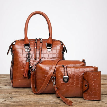 Vierdelige Leren Tassenset Dames Handtas Schoudertas Portemonnee Compacte Tas Kunstleer Elegant Praktisch