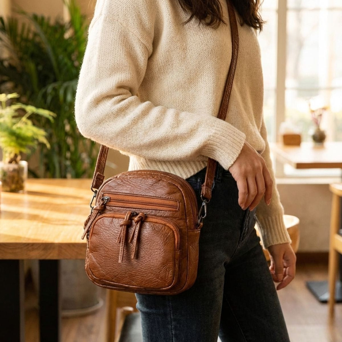 Compacte Schoudertas Dames Leer Elegant Design Bruin Zwart Handtas Crossbody Draagtas Dagelijks Gebruik