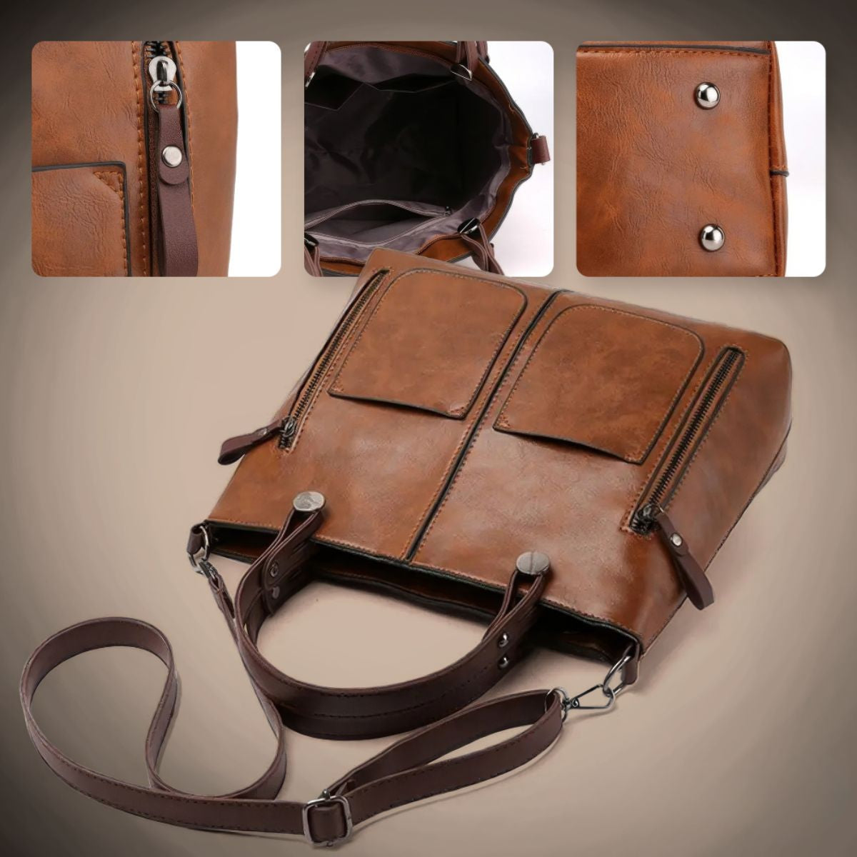 Leren Schoudertas Dames Klassiek Design Magnetische Sluiting Verstelbare Schouderband Elegante Handtas