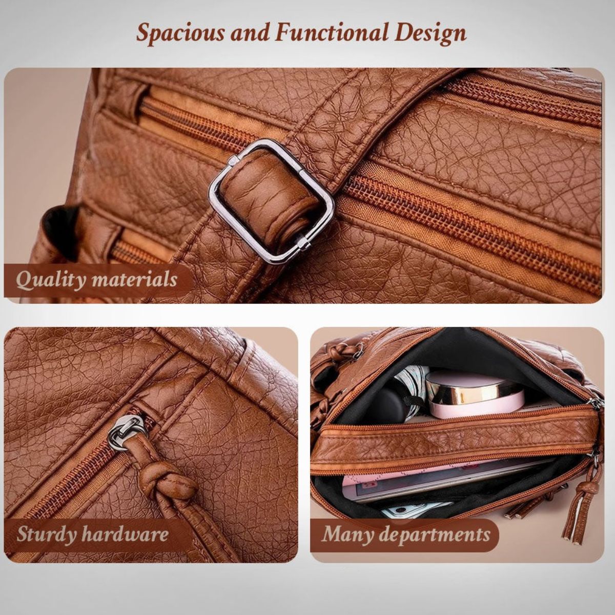 Schoudertas met Verstelbare Riem en Magnetische Sluiting Dames Handtas Crossbody Tas Bruin Zwart Kunstleer