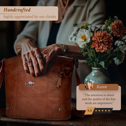 Leren Handtas Full-Grain Leer Bruin Zwart Vintage Patina Schoudertas Dames Dagelijks Gebruik Crossbody