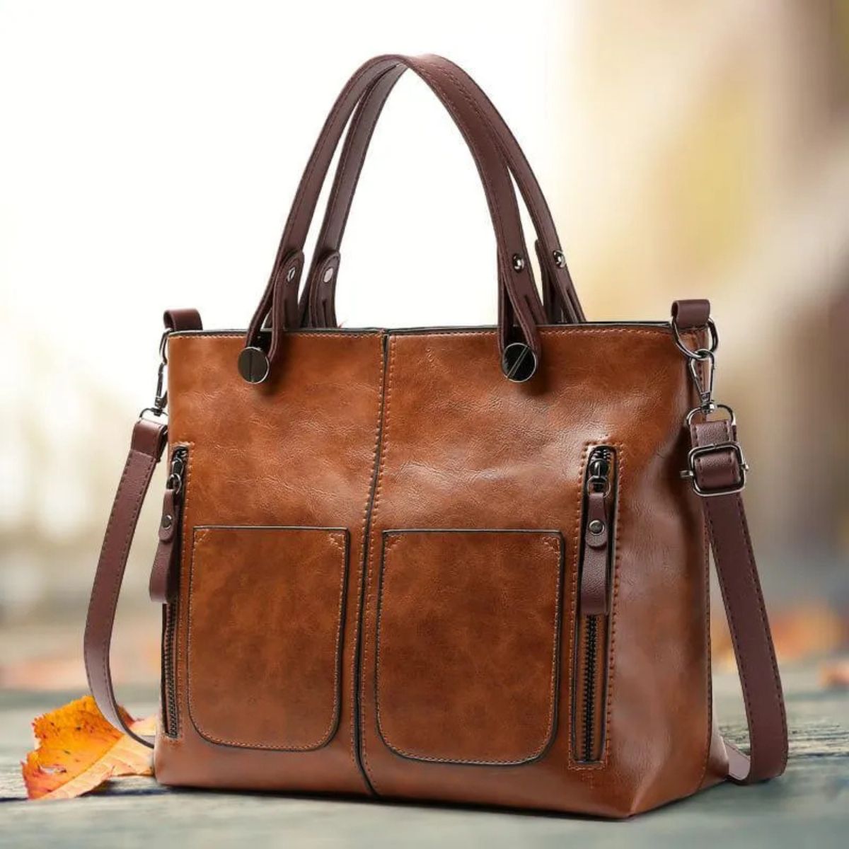 Leren Schoudertas Dames Klassiek Design Magnetische Sluiting Verstelbare Schouderband Elegante Handtas