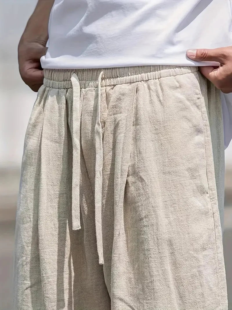 Baggy linnen broek met elastische tailleband