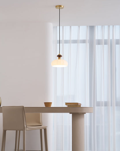 Glazen Hanglamp Bailey met Walnoten Houten Top | Retro Vintage Verlichting Koper Messing | Keukeneiland Eettafel Ontbijthoek | Eetkamer Hanglampen Glas | Skandinavisch Interieur