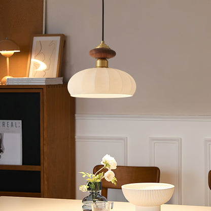 Glazen Hanglamp Bailey met Walnoten Houten Top | Retro Vintage Verlichting Koper Messing | Keukeneiland Eettafel Ontbijthoek | Eetkamer Hanglampen Glas | Skandinavisch Interieur