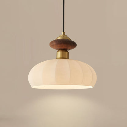 Glazen Hanglamp Bailey met Walnoten Houten Top | Retro Vintage Verlichting Koper Messing | Keukeneiland Eettafel Ontbijthoek | Eetkamer Hanglampen Glas | Skandinavisch Interieur
