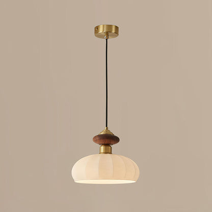 Glazen Hanglamp Bailey met Walnoten Houten Top | Retro Vintage Verlichting Koper Messing | Keukeneiland Eettafel Ontbijthoek | Eetkamer Hanglampen Glas | Skandinavisch Interieur