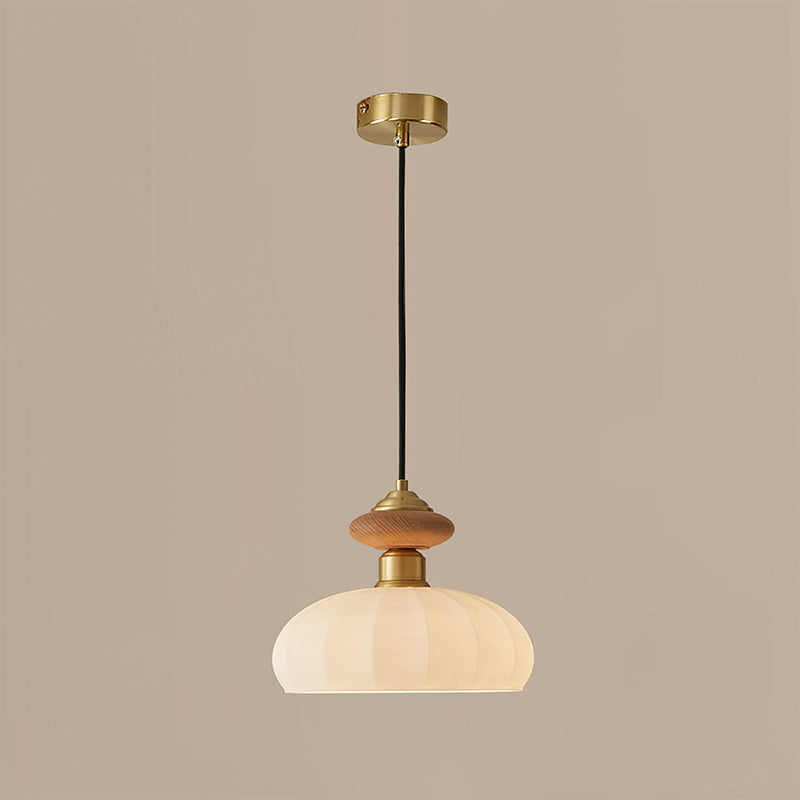 Glazen Hanglamp Bailey met Walnoten Houten Top | Retro Vintage Verlichting Koper Messing | Keukeneiland Eettafel Ontbijthoek | Eetkamer Hanglampen Glas | Skandinavisch Interieur