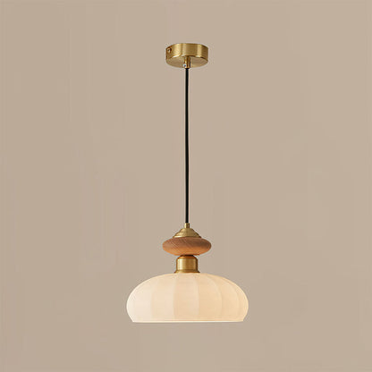 Glazen Hanglamp Bailey met Walnoten Houten Top | Retro Vintage Verlichting Koper Messing | Keukeneiland Eettafel Ontbijthoek | Eetkamer Hanglampen Glas | Skandinavisch Interieur