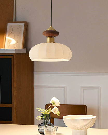 Glazen Hanglamp Bailey met Walnoten Houten Top | Retro Vintage Verlichting Koper Messing | Keukeneiland Eettafel Ontbijthoek | Eetkamer Hanglampen Glas | Skandinavisch Interieur