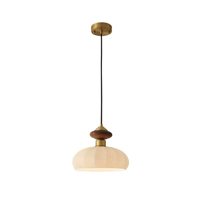 Glazen Hanglamp Bailey met Walnoten Houten Top | Retro Vintage Verlichting Koper Messing | Keukeneiland Eettafel Ontbijthoek | Eetkamer Hanglampen Glas | Skandinavisch Interieur