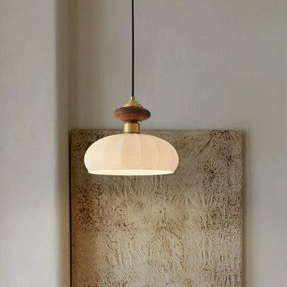 Glazen Hanglamp Bailey met Walnoten Houten Top | Retro Vintage Verlichting Koper Messing | Keukeneiland Eettafel Ontbijthoek | Eetkamer Hanglampen Glas | Skandinavisch Interieur