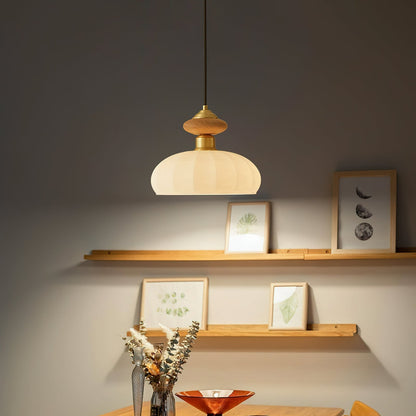 Glazen Hanglamp Bailey met Walnoten Houten Top | Retro Vintage Verlichting Koper Messing | Keukeneiland Eettafel Ontbijthoek | Eetkamer Hanglampen Glas | Skandinavisch Interieur