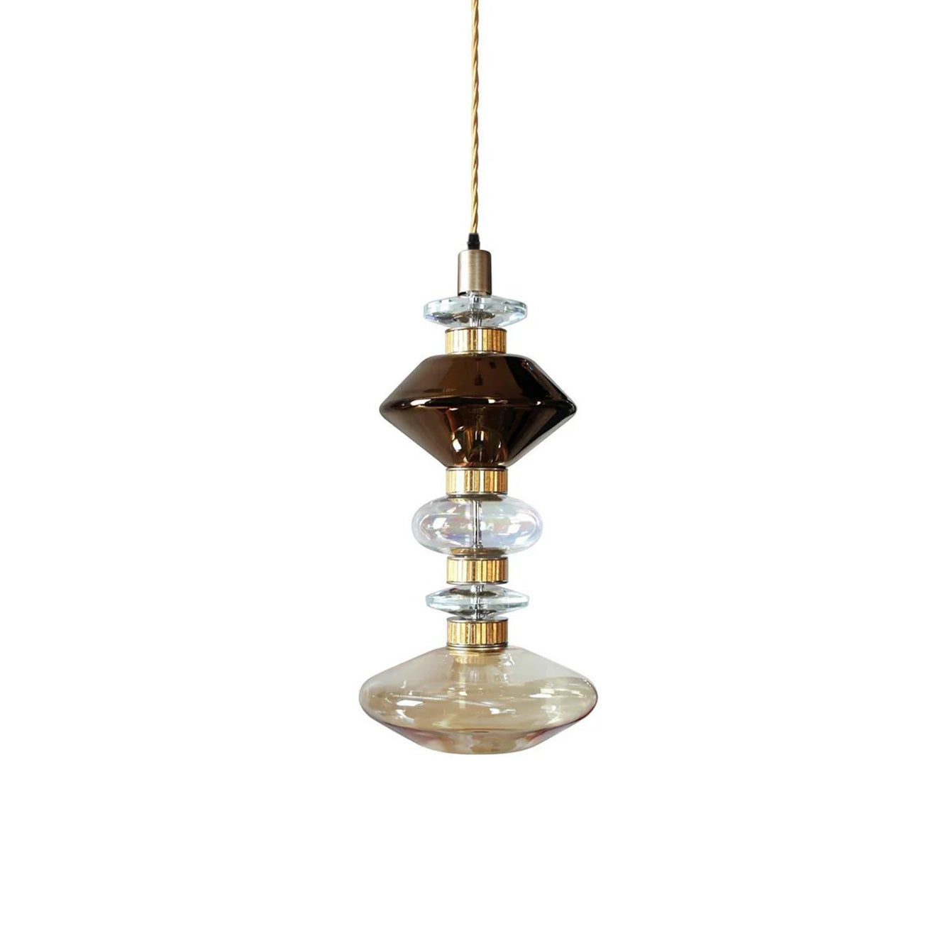 Glazen Hanglamp met Koperen Afwerking en Elegante Bolvorm voor Woonkamer en Eetkamer