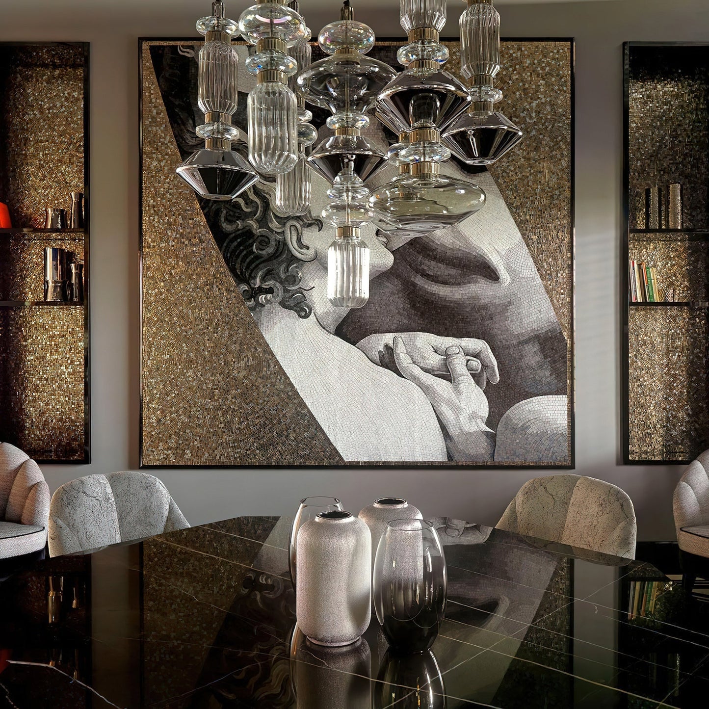 Glazen Hanglamp met Koperen Afwerking en Elegante Bolvorm voor Woonkamer en Eetkamer