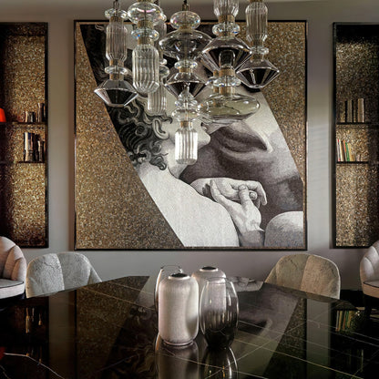 Glazen Hanglamp met Koperen Afwerking en Elegante Bolvorm voor Woonkamer en Eetkamer