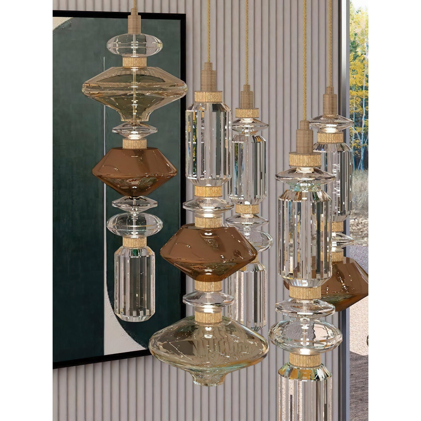 Glazen Hanglamp met Koperen Afwerking en Elegante Bolvorm voor Woonkamer en Eetkamer