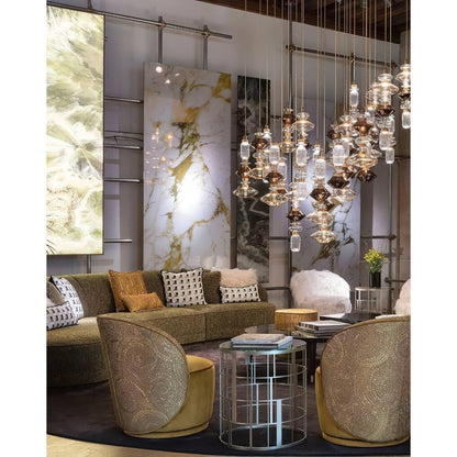 Glazen Hanglamp met Koperen Afwerking en Elegante Bolvorm voor Woonkamer en Eetkamer