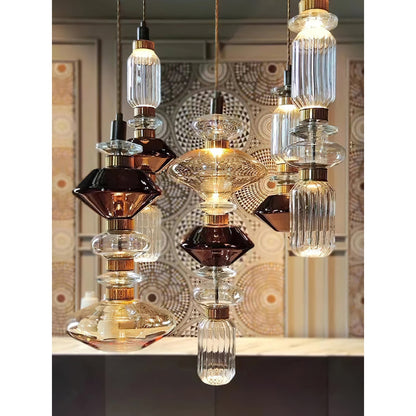 Glazen Hanglamp met Koperen Afwerking en Elegante Bolvorm voor Woonkamer en Eetkamer
