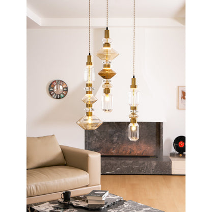 Glazen Hanglamp met Koperen Afwerking en Elegante Bolvorm voor Woonkamer en Eetkamer