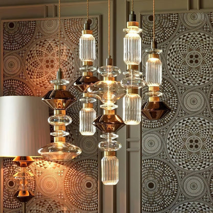 Glazen Hanglamp met Koperen Afwerking en Elegante Bolvorm voor Woonkamer en Eetkamer