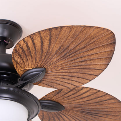 Tropische Houten Plafondventilator met Verlichting – Afstandsbediening 6 Snelheden