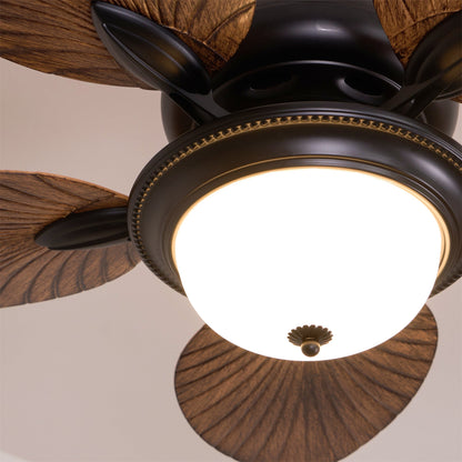 Tropische Houten Plafondventilator met Verlichting – Afstandsbediening 6 Snelheden