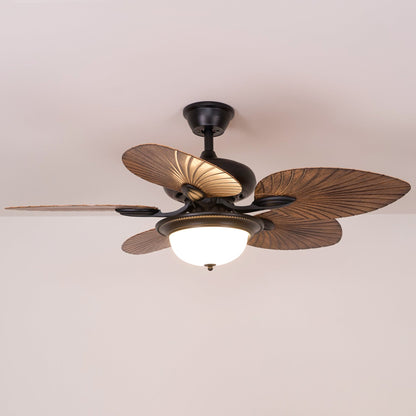 Tropische Houten Plafondventilator met Verlichting – Afstandsbediening 6 Snelheden