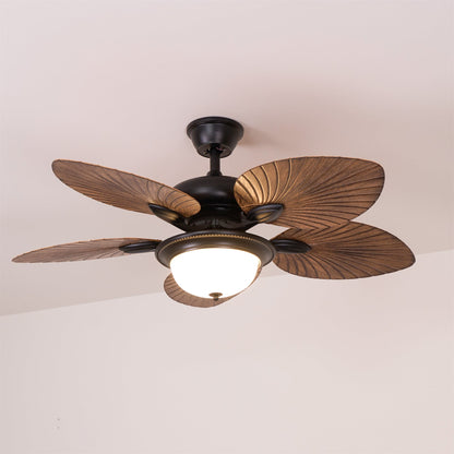 Tropische Houten Plafondventilator met Verlichting – Afstandsbediening 6 Snelheden