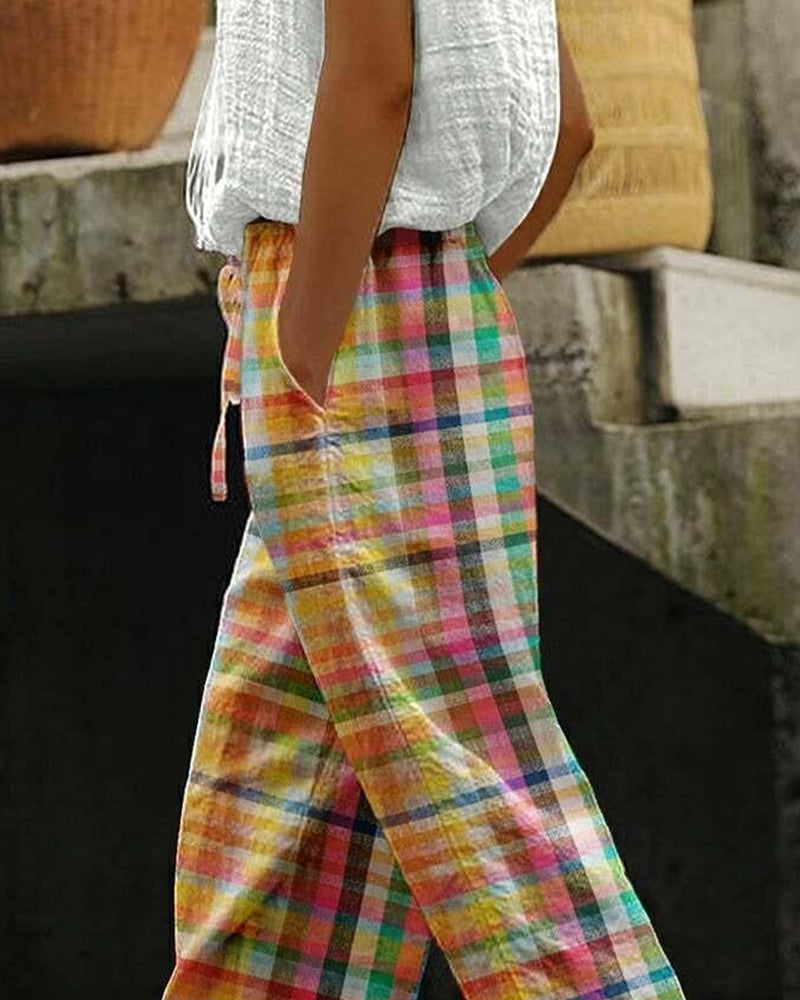 Retro Schotsen Broek Vintage Stijl
