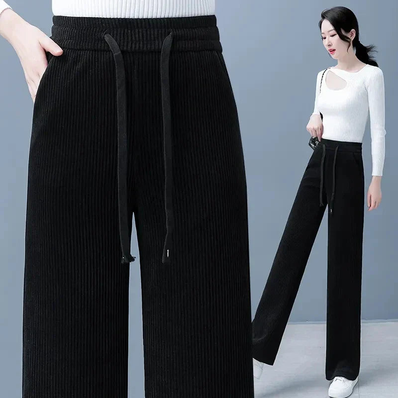 Mode Baggy Broek met Vetersluiting Leren Look