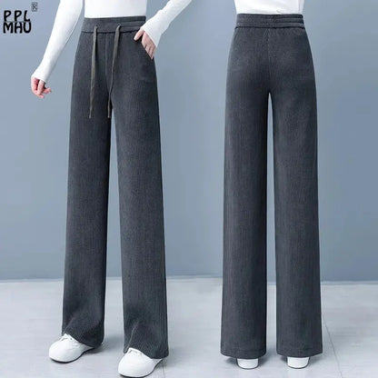 Mode Baggy Broek met Vetersluiting Leren Look