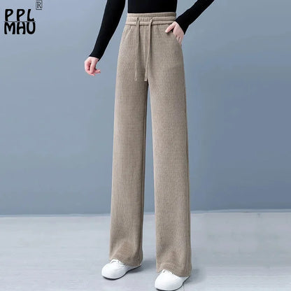 Mode Baggy Broek met Vetersluiting Leren Look