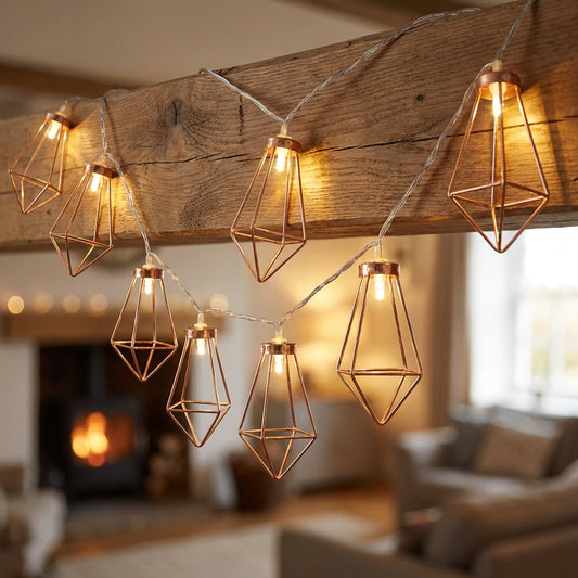 Lichtsnoer Diamant LED Koper Staal Batterij 20 Lampjes Geometrisch Sfeerverlichting Woonkamer Slaapkamer Tuin Feest Decoratie