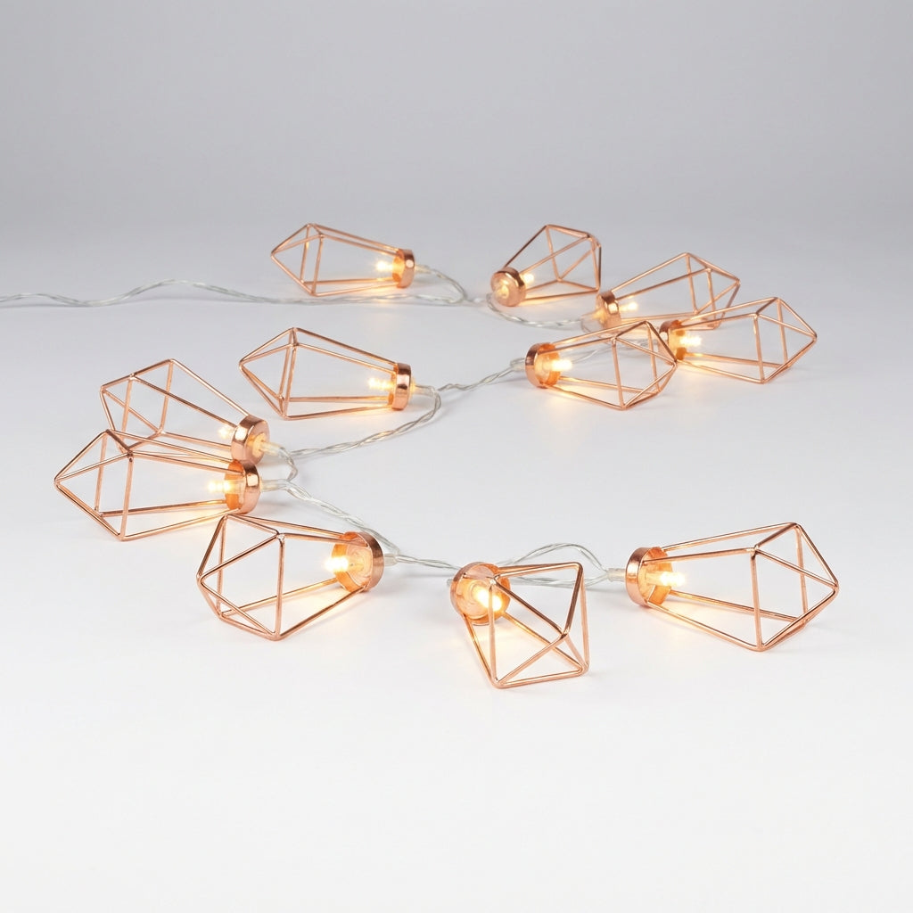 Lichtsnoer Diamant LED Koper Staal Batterij 20 Lampjes Geometrisch Sfeerverlichting Woonkamer Slaapkamer Tuin Feest Decoratie