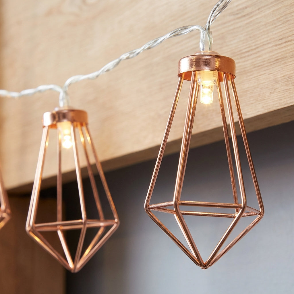 Lichtsnoer Diamant LED Koper Staal Batterij 20 Lampjes Geometrisch Sfeerverlichting Woonkamer Slaapkamer Tuin Feest Decoratie