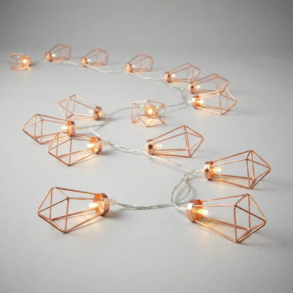 Lichtsnoer Diamant LED Koper Staal Batterij 20 Lampjes Geometrisch Sfeerverlichting Woonkamer Slaapkamer Tuin Feest Decoratie