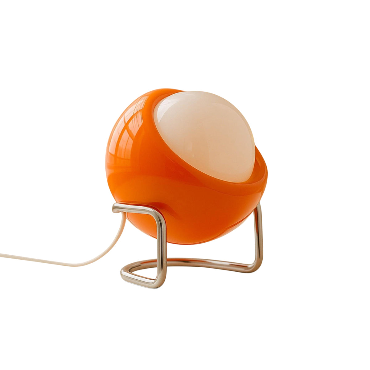 Mid-Century Tafellamp met Gekleurde Glazen Bol en Roestvrij Stalen Voet – Retro Design Verlichting voor Slaapkamer en Woonkamer