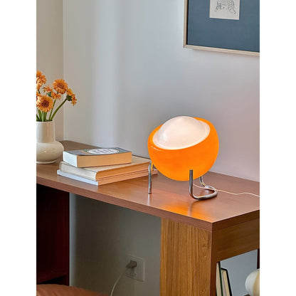 Mid-Century Tafellamp met Gekleurde Glazen Bol en Roestvrij Stalen Voet – Retro Design Verlichting voor Slaapkamer en Woonkamer