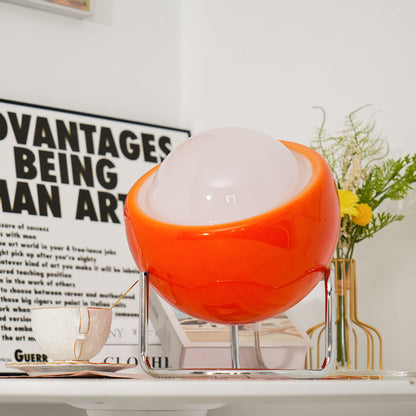 Mid-Century Tafellamp met Gekleurde Glazen Bol en Roestvrij Stalen Voet – Retro Design Verlichting voor Slaapkamer en Woonkamer