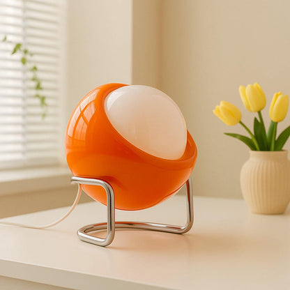 Mid-Century Tafellamp met Gekleurde Glazen Bol en Roestvrij Stalen Voet – Retro Design Verlichting voor Slaapkamer en Woonkamer