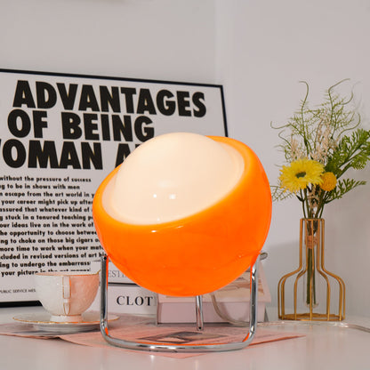 Mid-Century Tafellamp met Gekleurde Glazen Bol en Roestvrij Stalen Voet – Retro Design Verlichting voor Slaapkamer en Woonkamer