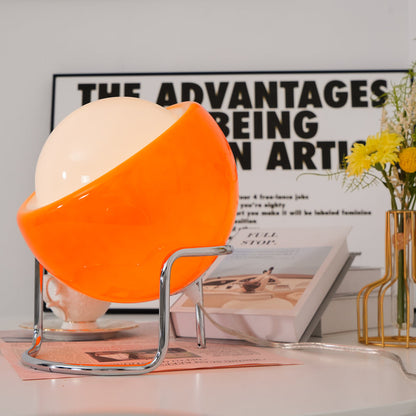 Mid-Century Tafellamp met Gekleurde Glazen Bol en Roestvrij Stalen Voet – Retro Design Verlichting voor Slaapkamer en Woonkamer