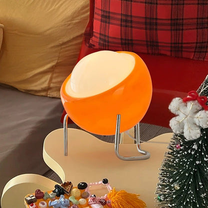 Mid-Century Tafellamp met Gekleurde Glazen Bol en Roestvrij Stalen Voet – Retro Design Verlichting voor Slaapkamer en Woonkamer
